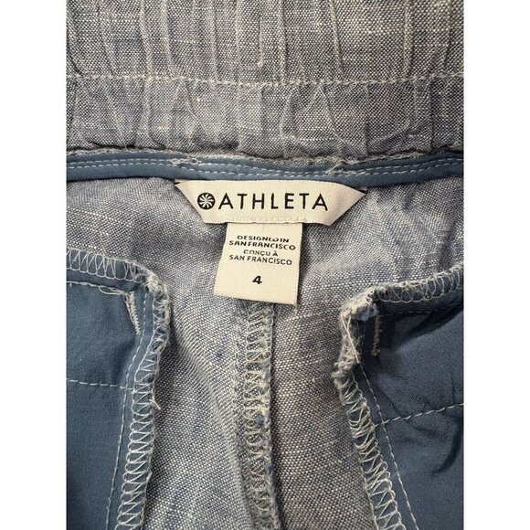 Athleta Cabo Linen Jogger Pants Womens Size 4 Chambray Blue Zip Pockets - Picture 5 of 6
